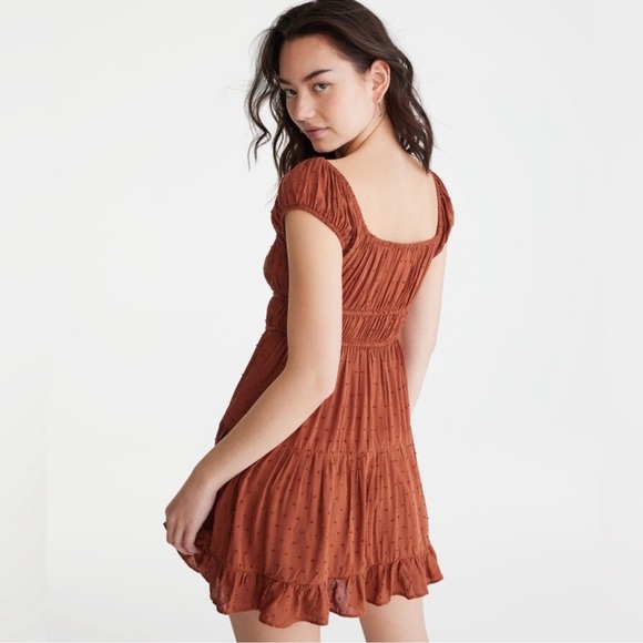 Aeropostale Solid Scoop-Neck Swiss Dot Fit & Flare Dress Sz L - Picture 4 of 11